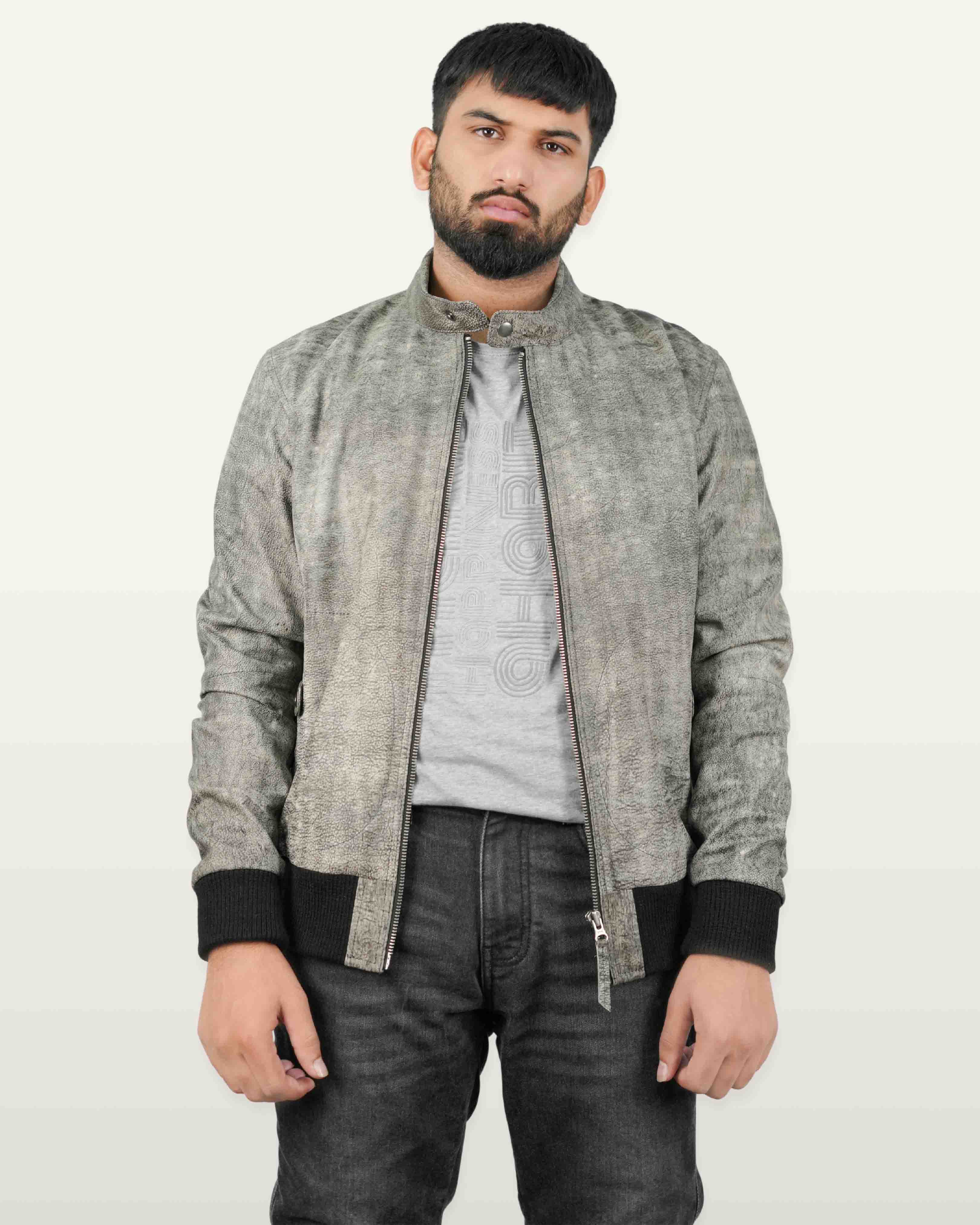 Cow Natural Antique Wash Leather Jacket – Men’s