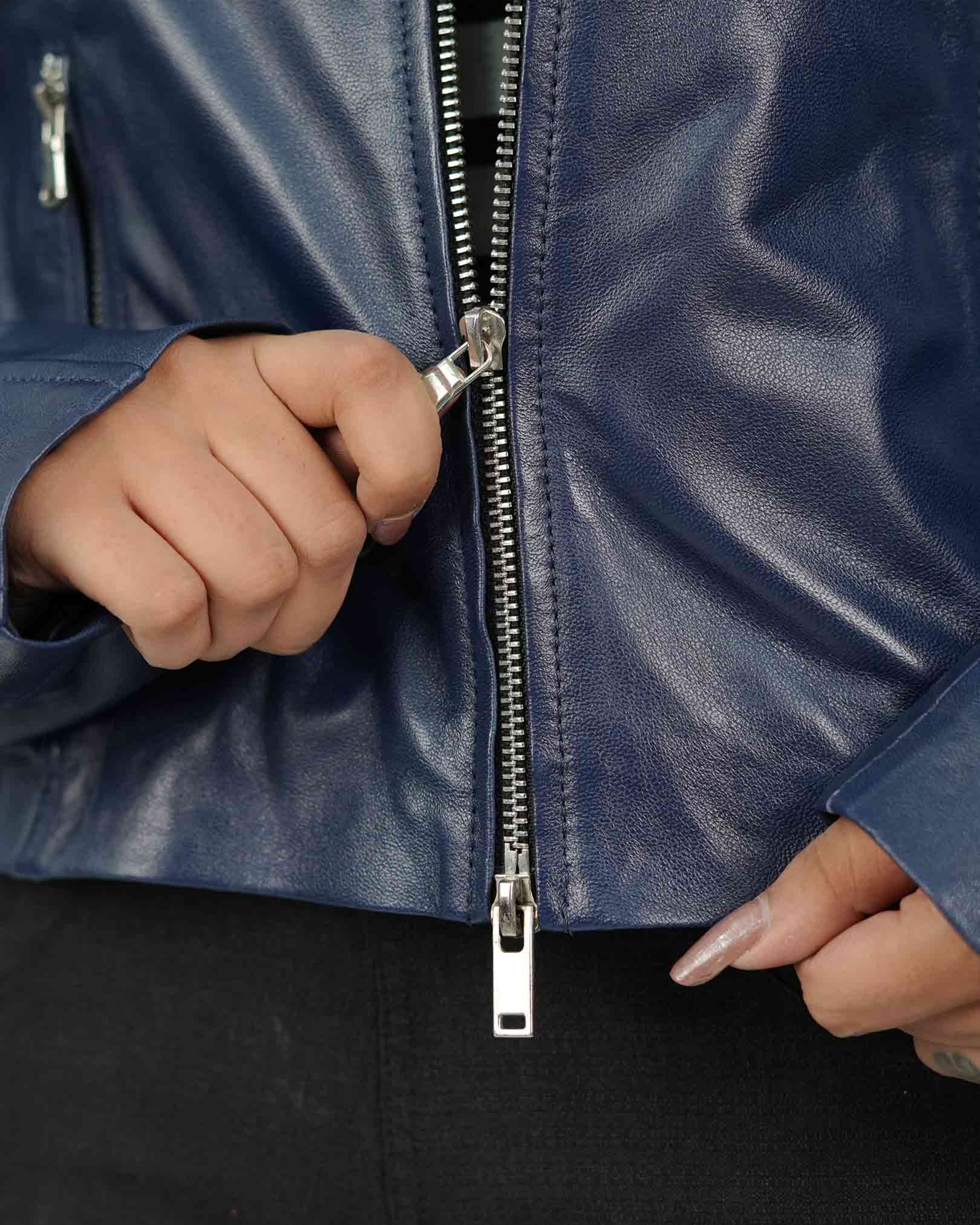Blue Women Lamb Leather Jacket