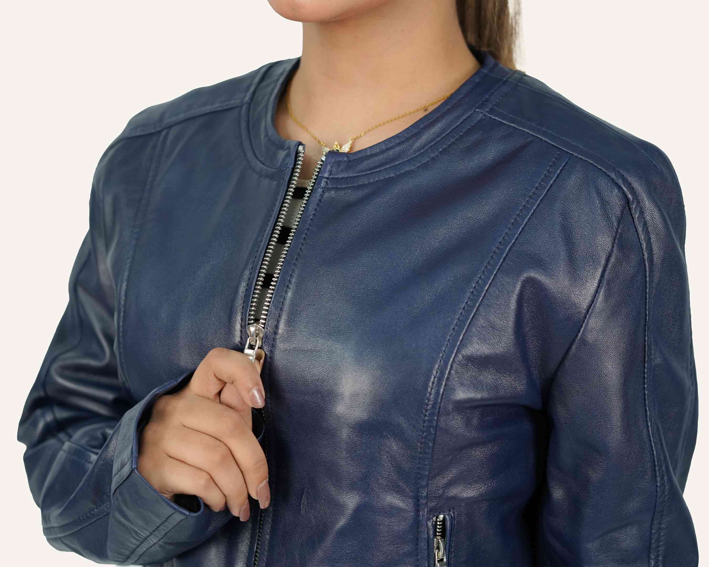 Blue Women Lamb Leather Jacket