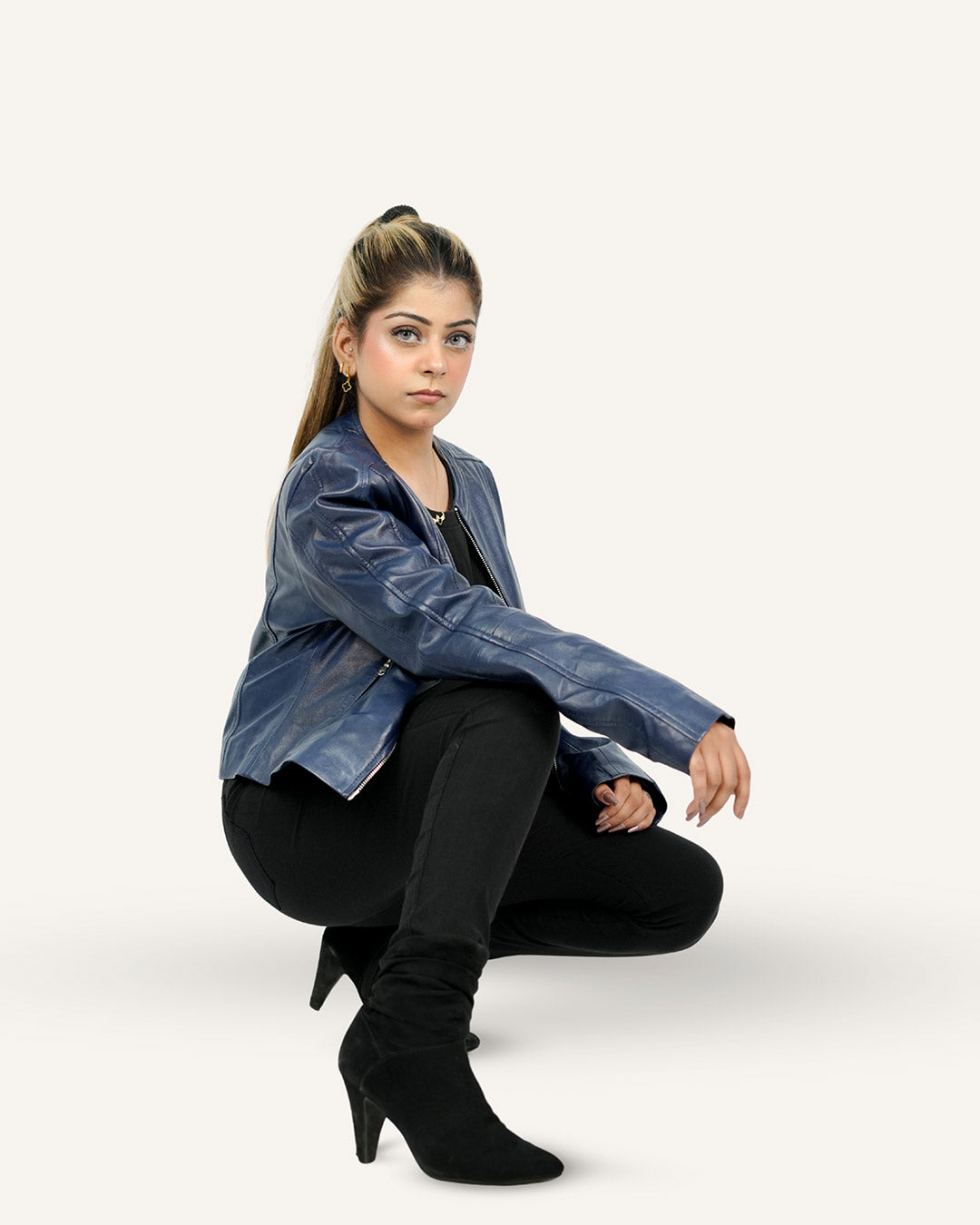 Blue Women Lamb Leather Jacket