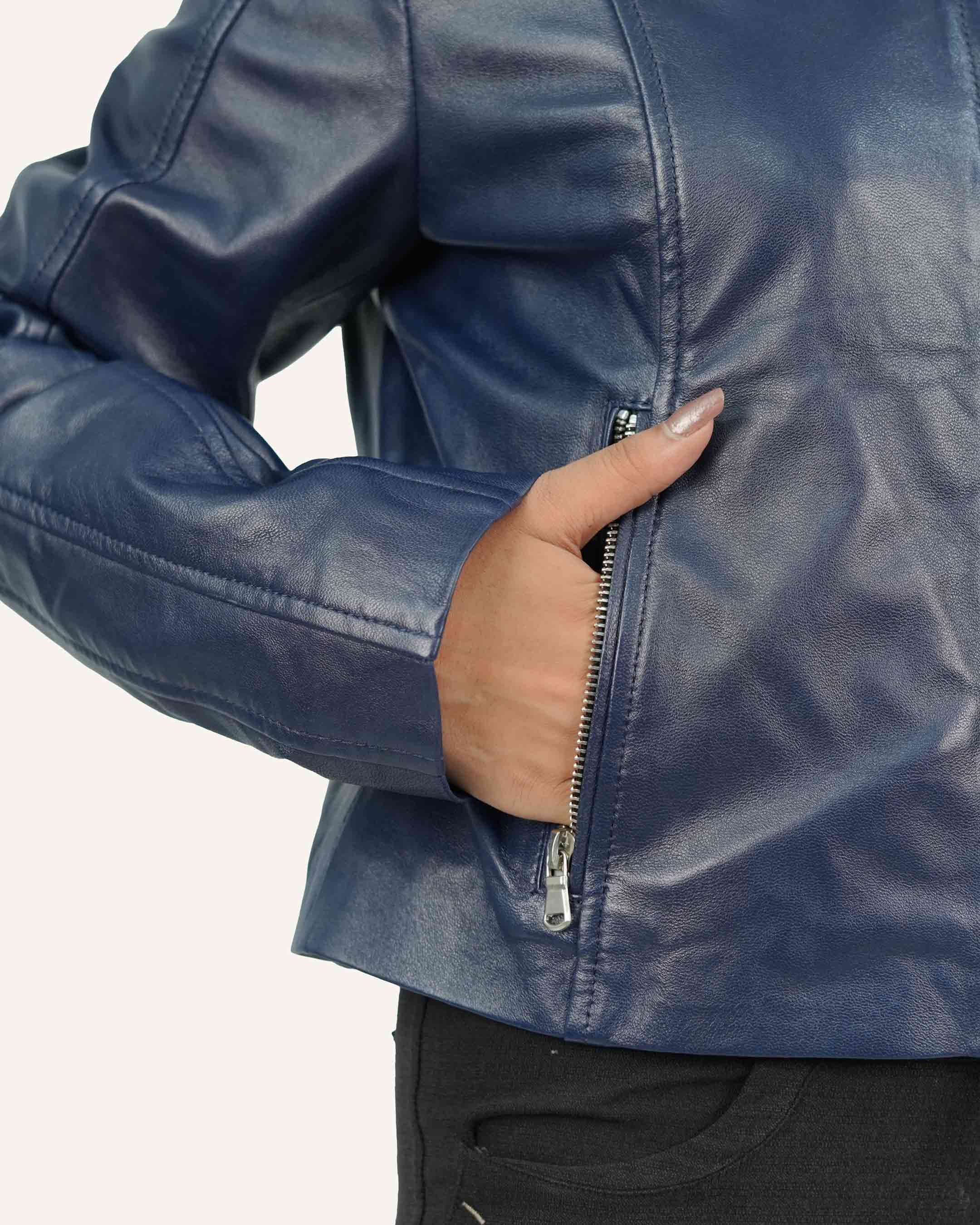 Blue Women Lamb Leather Jacket