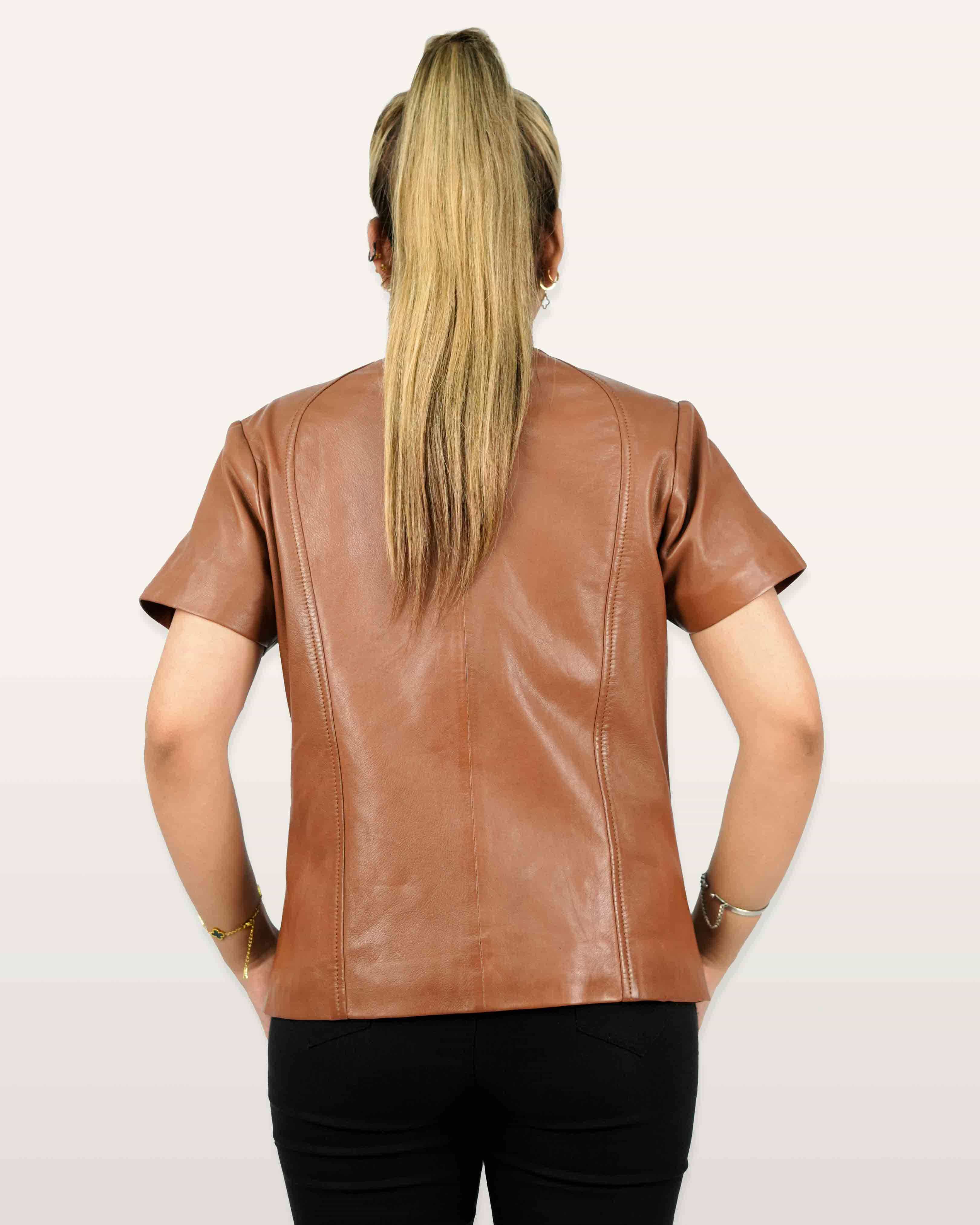 Brown Lamb Women Leather Shirt