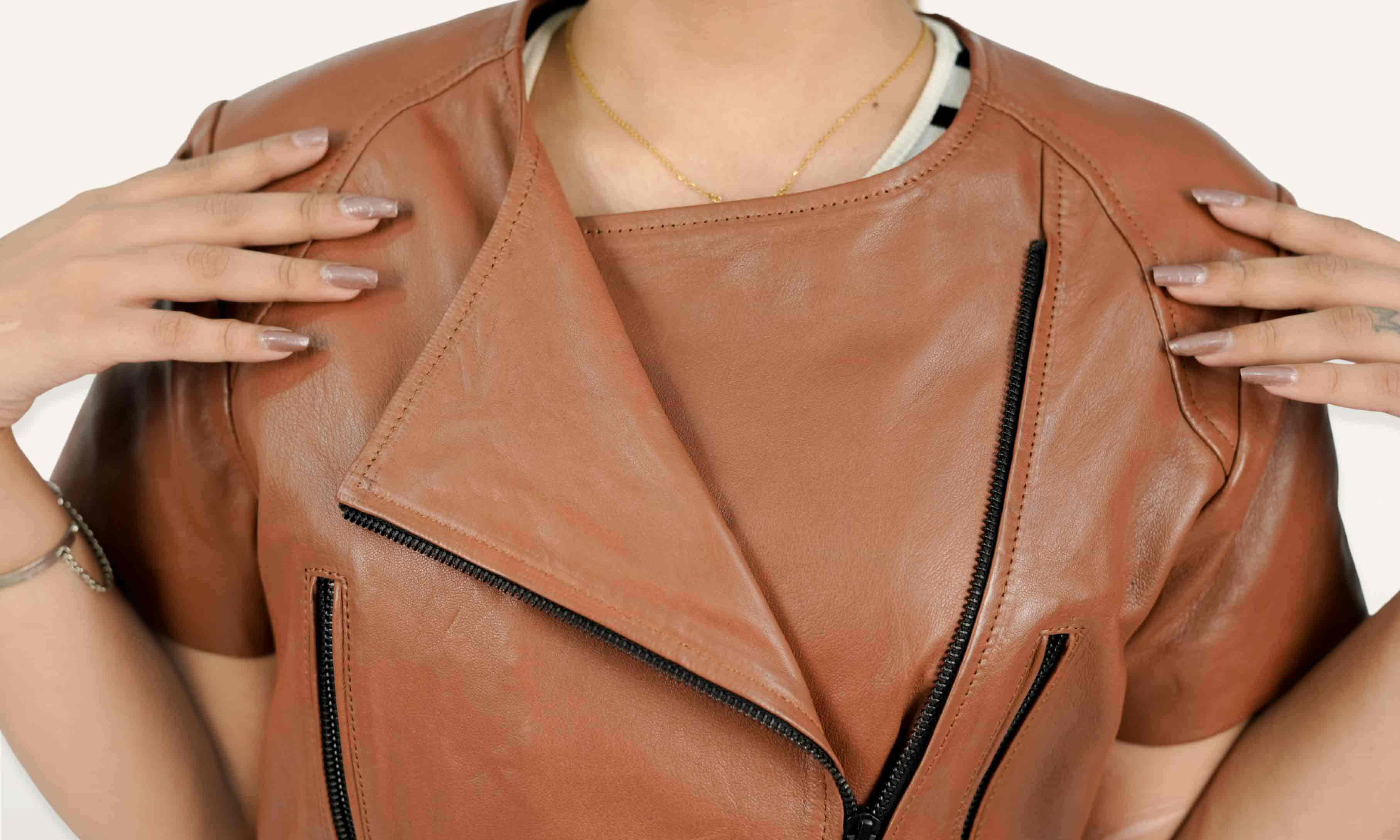 Brown Lamb Women Leather Shirt
