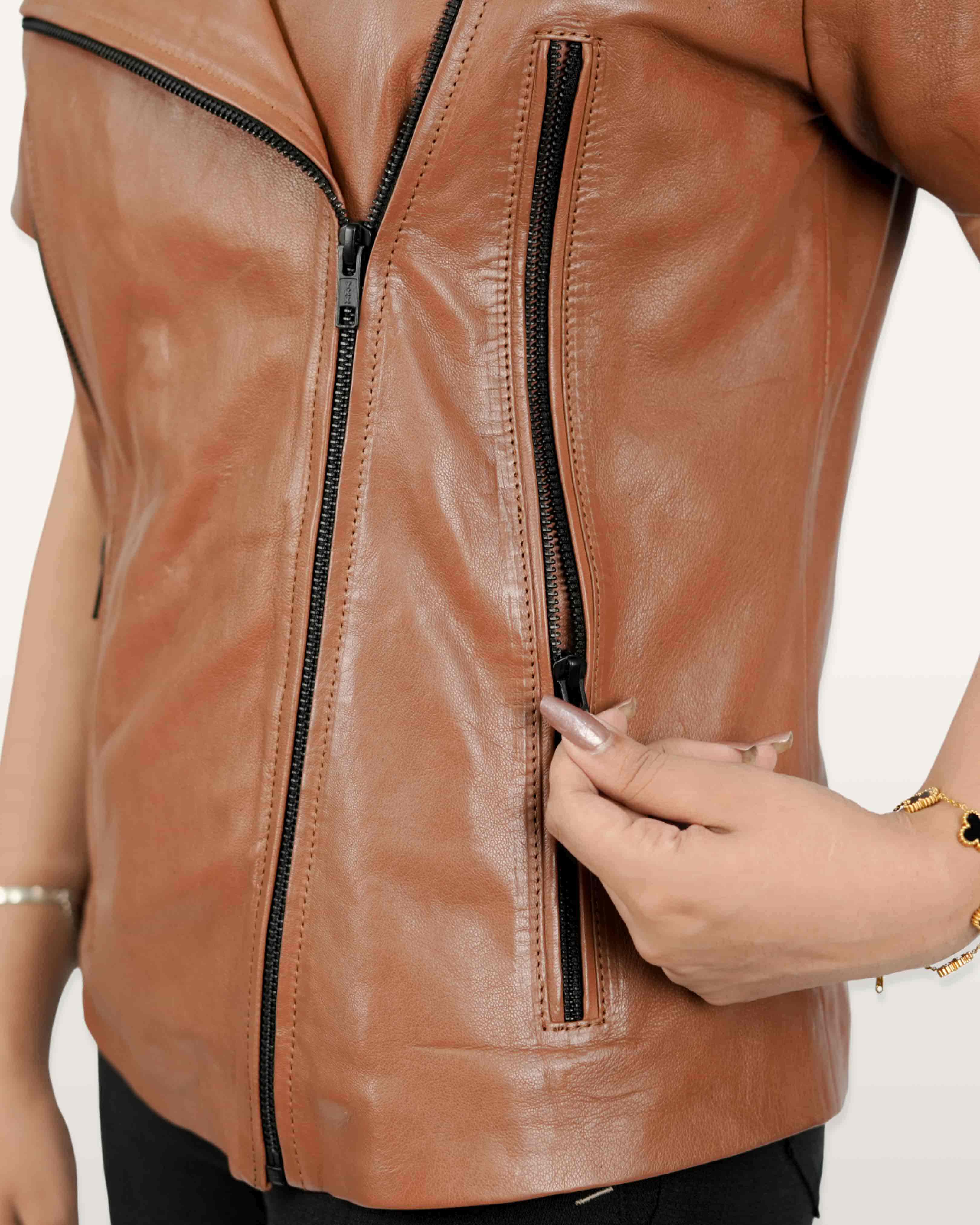 Brown Lamb Women Leather Shirt