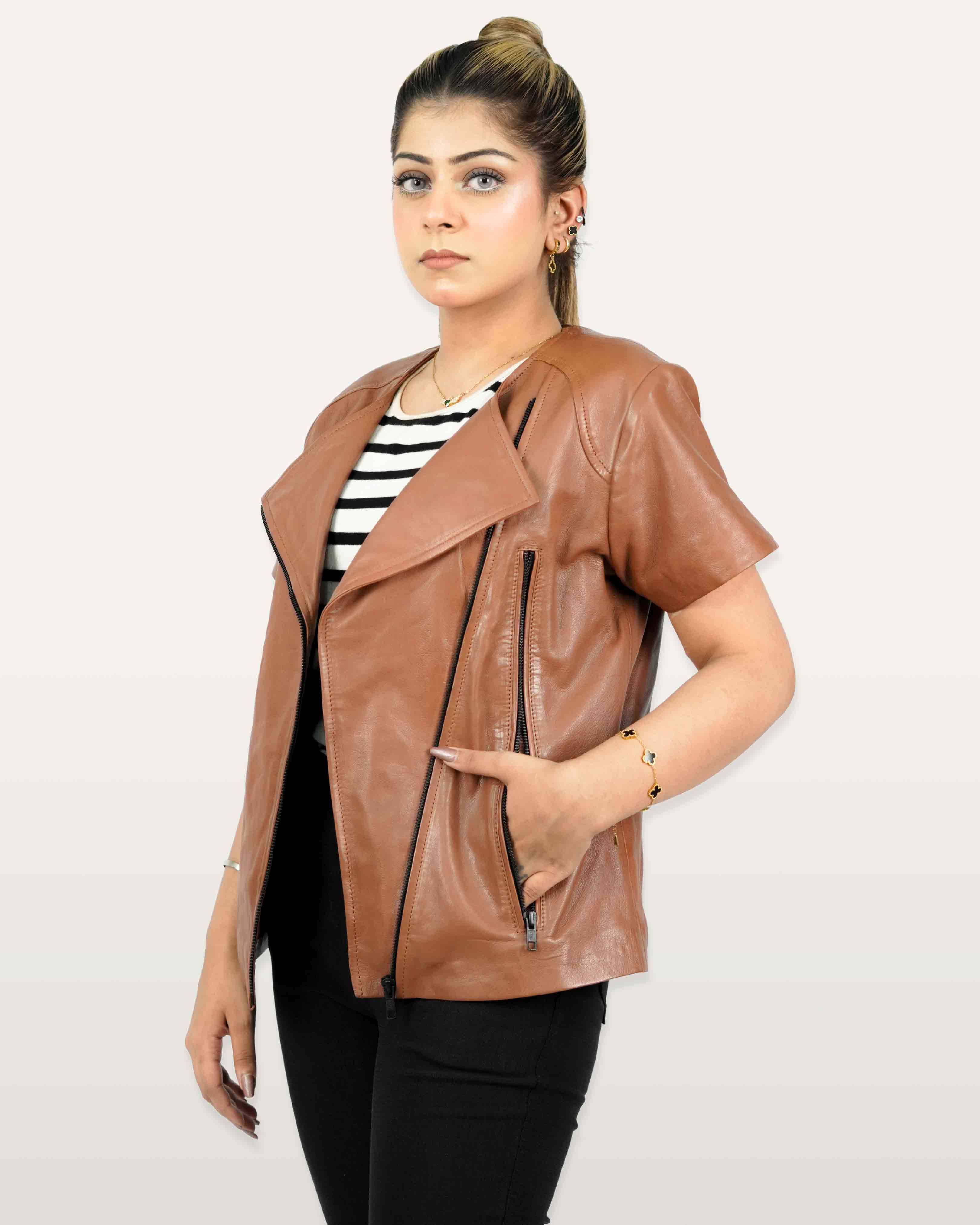 Brown Lamb Women Leather Shirt