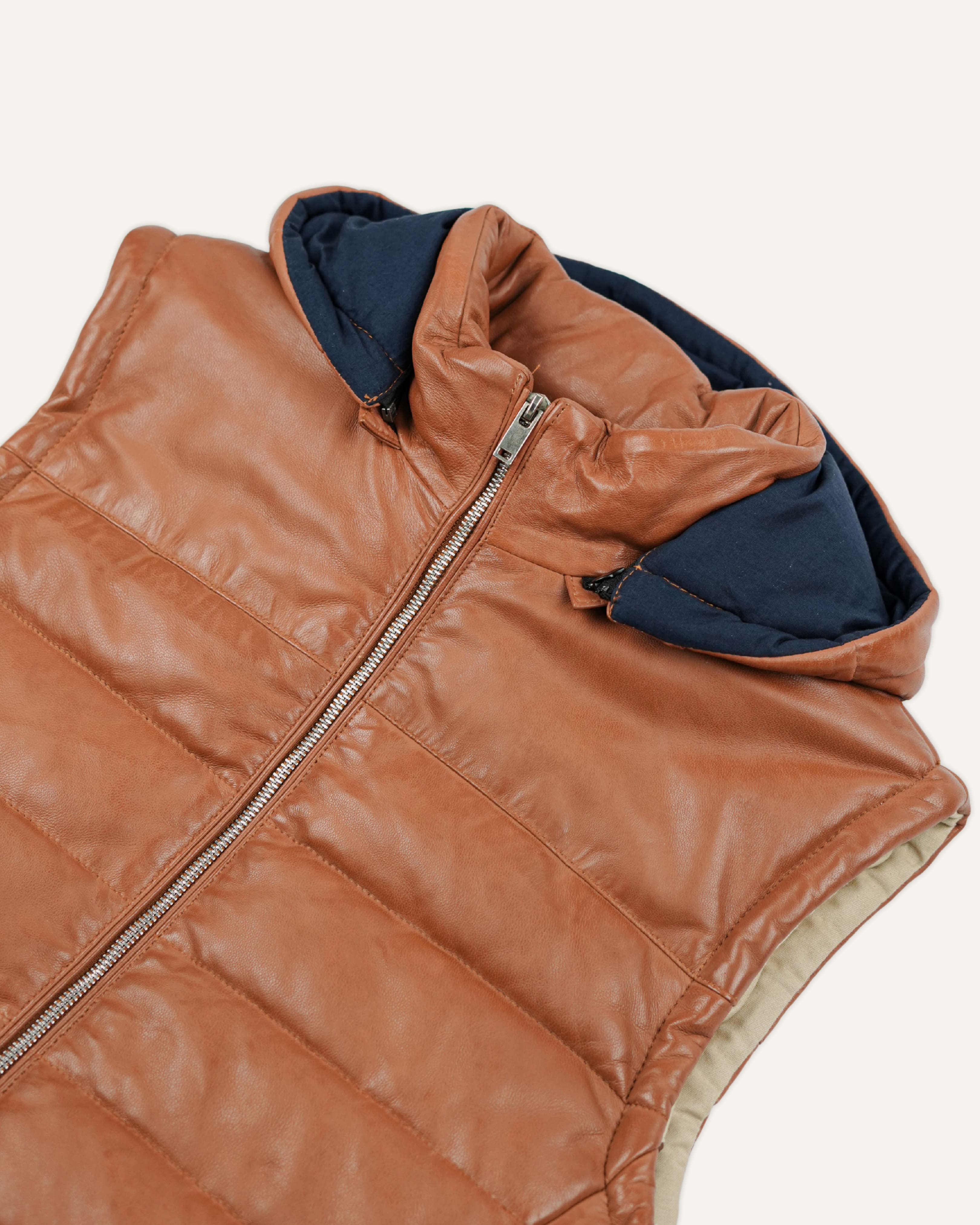 Cognac Brown Men Leather Waistcoat