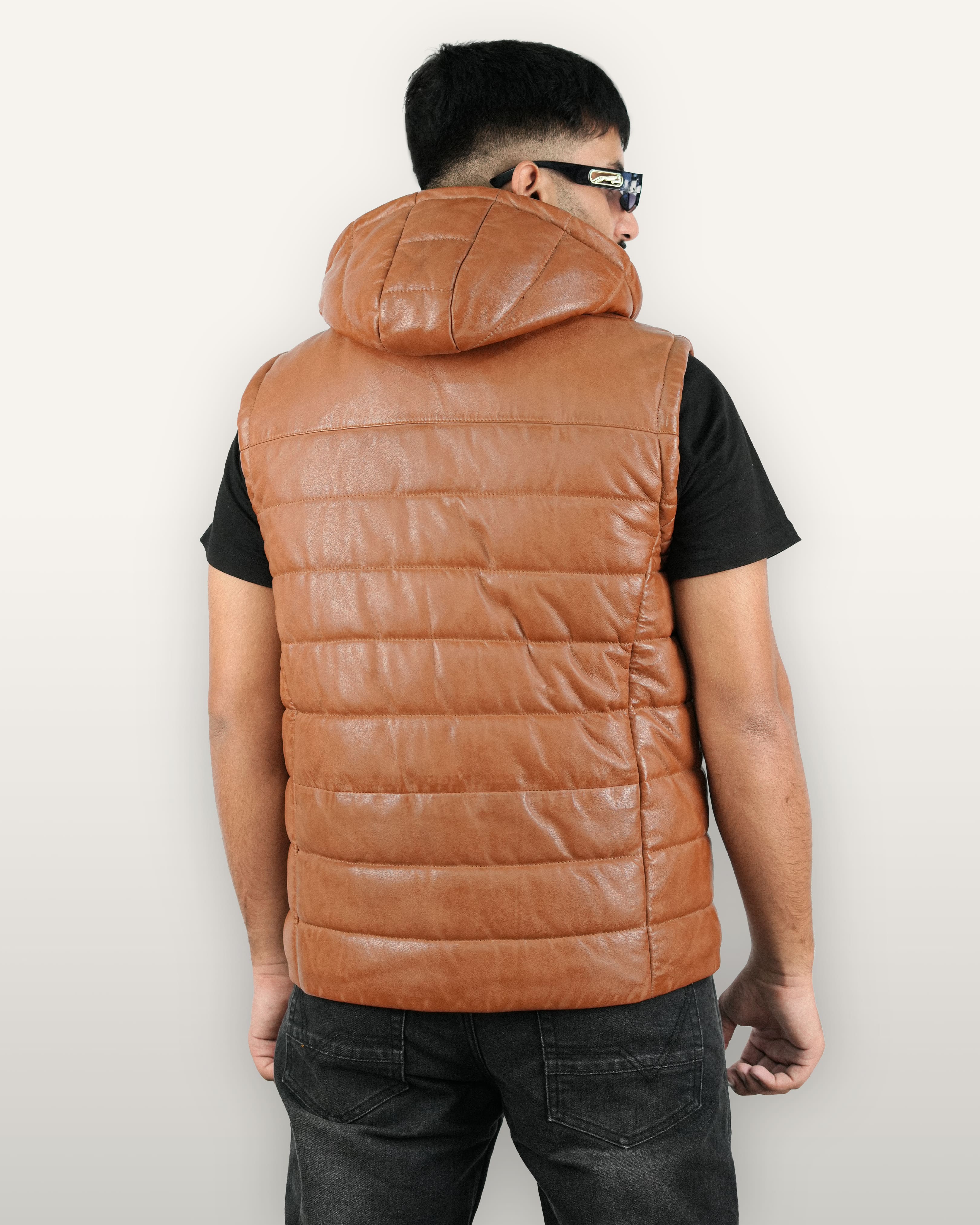 Cognac Brown Men Leather Waistcoat