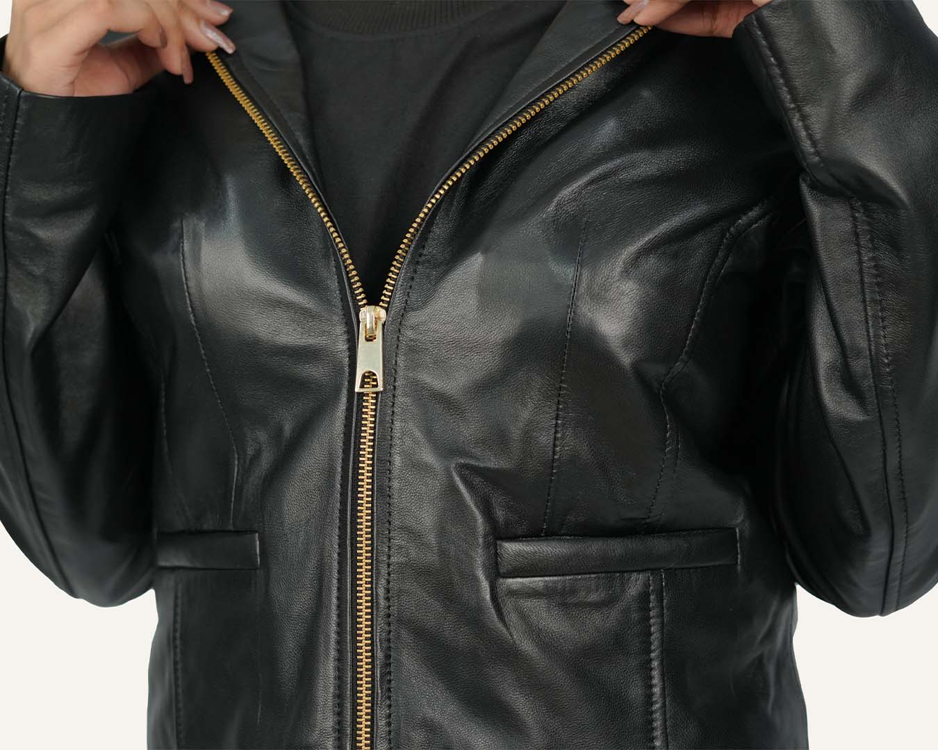 Collarless Lamb Leather Jacket