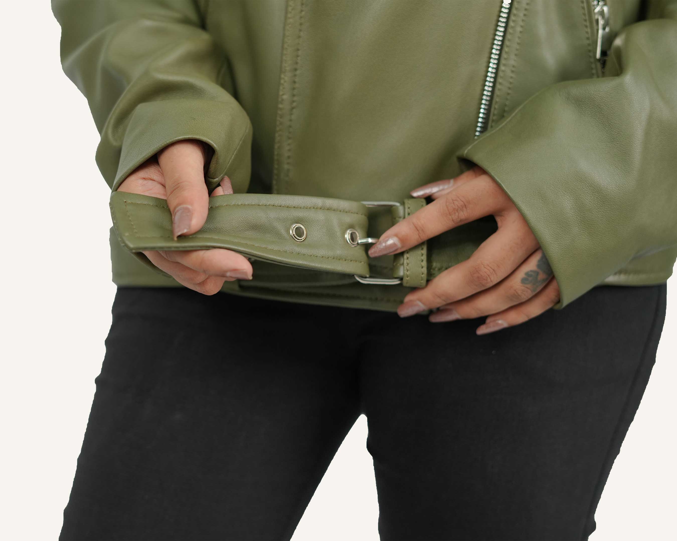 Olive Green Women Leather Jacket