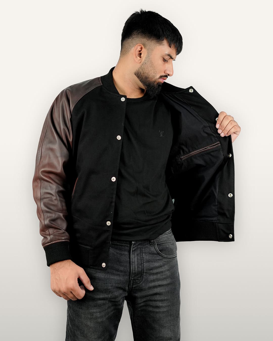 Recycled Denim Leather Jacket