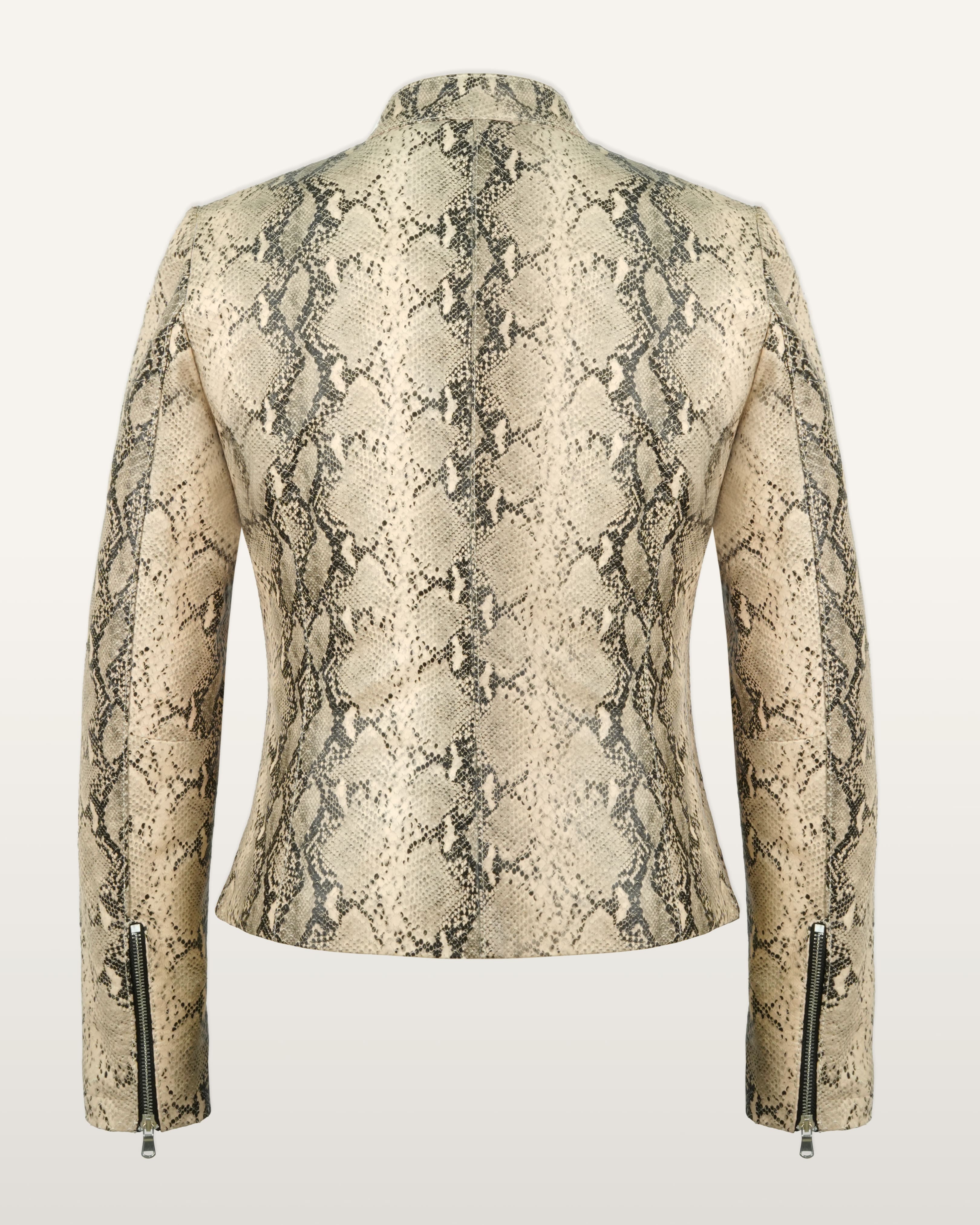 Snake Textured Leather Jacket