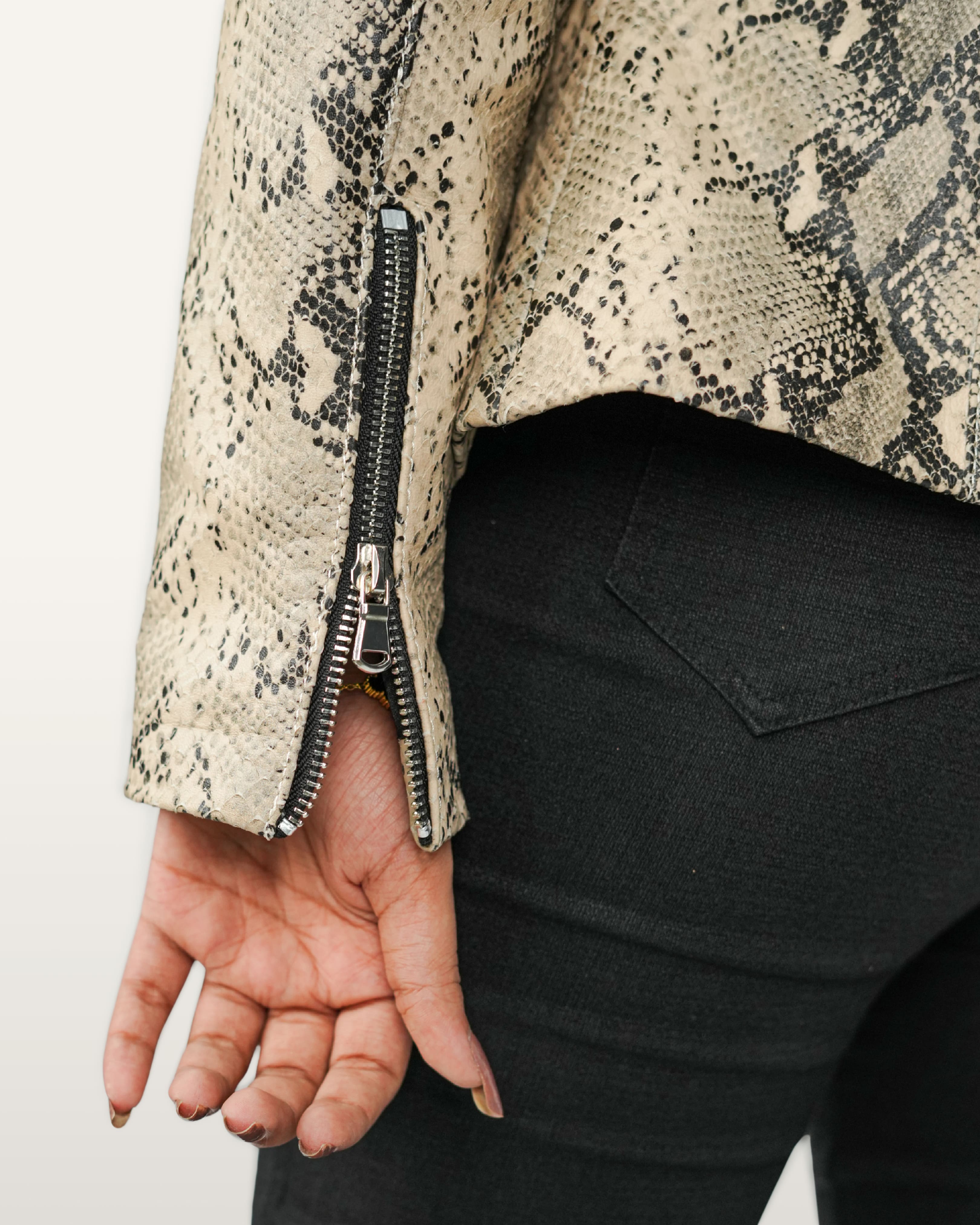 Snake Textured Leather Jacket