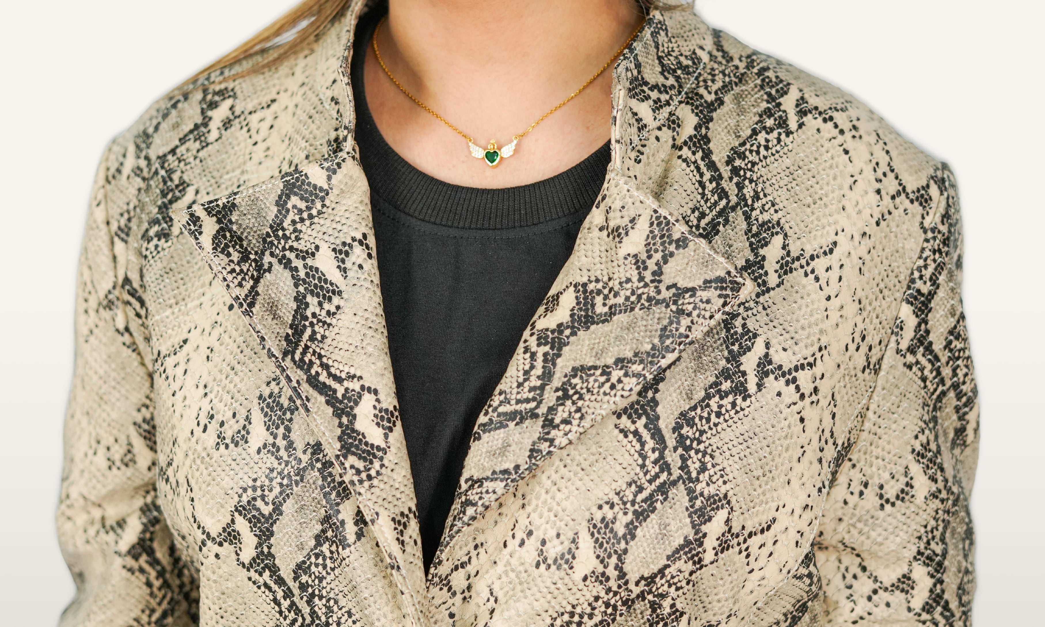 Snake Textured Leather Jacket