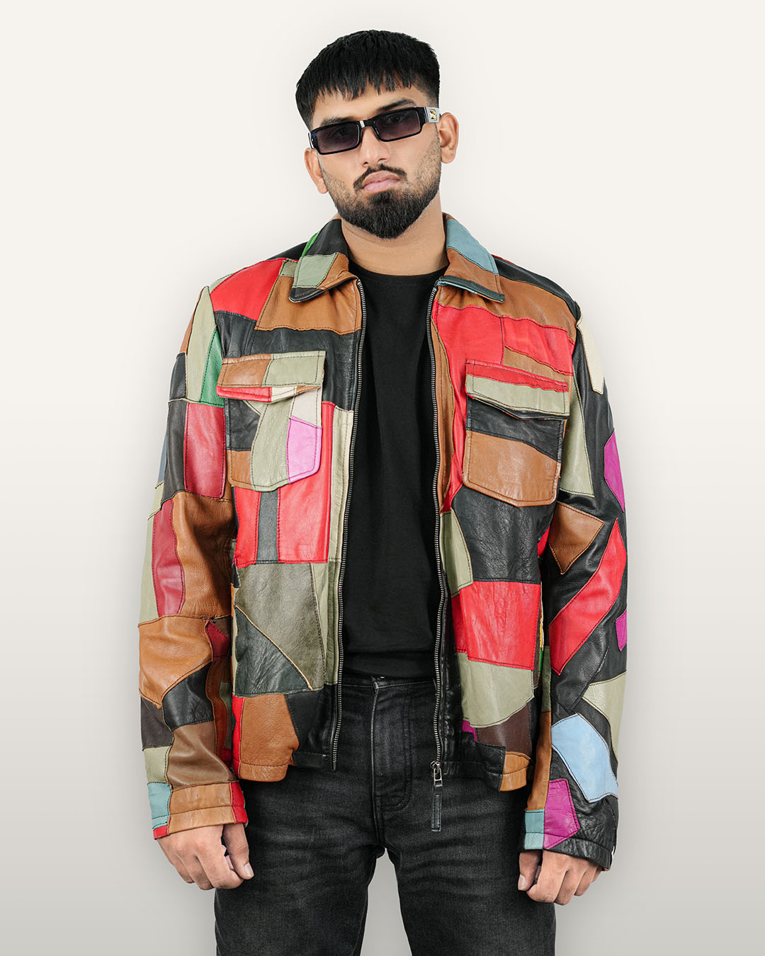 Upcycled Leather Patch Jacket