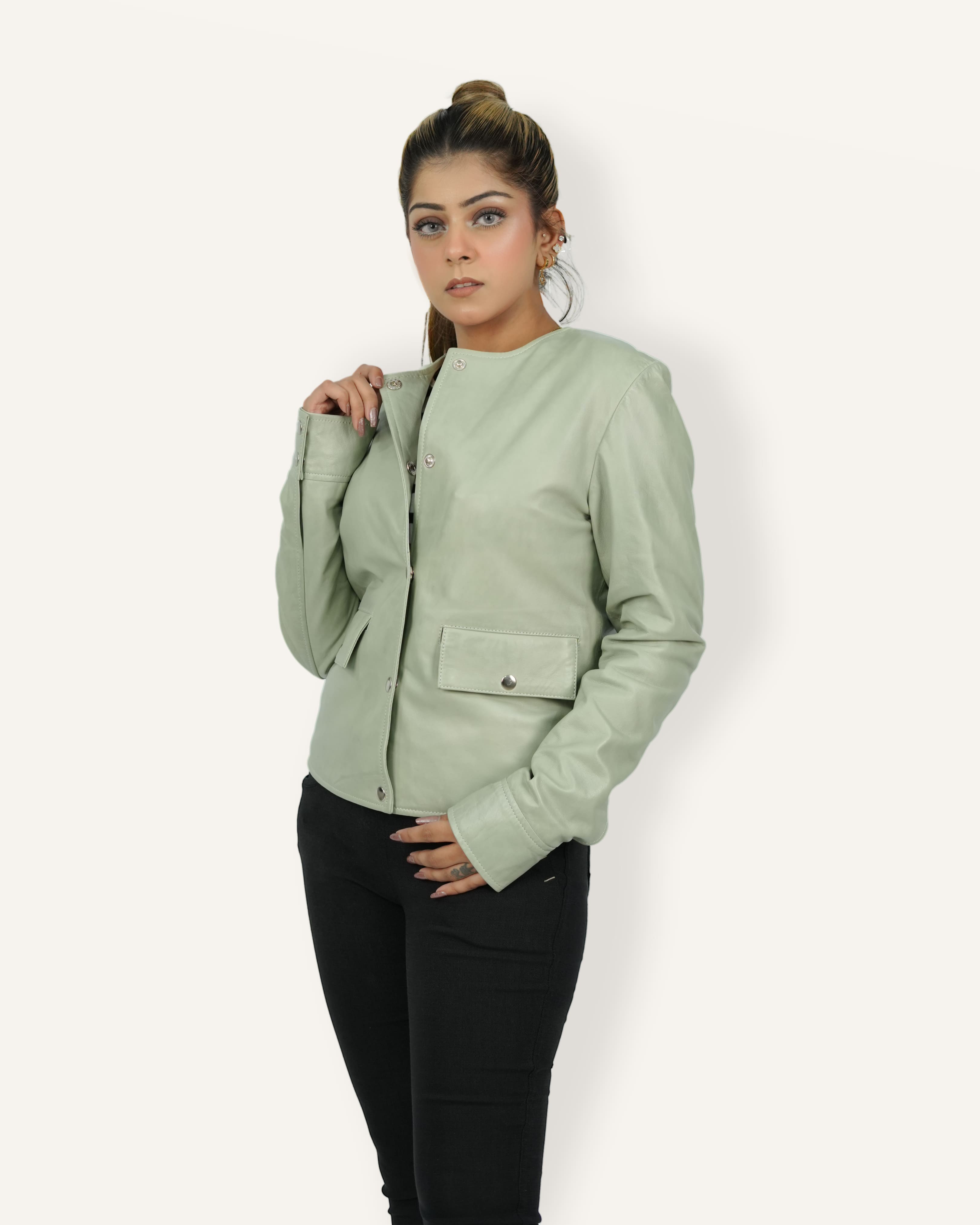 Women Green Lamb Leather Jacket