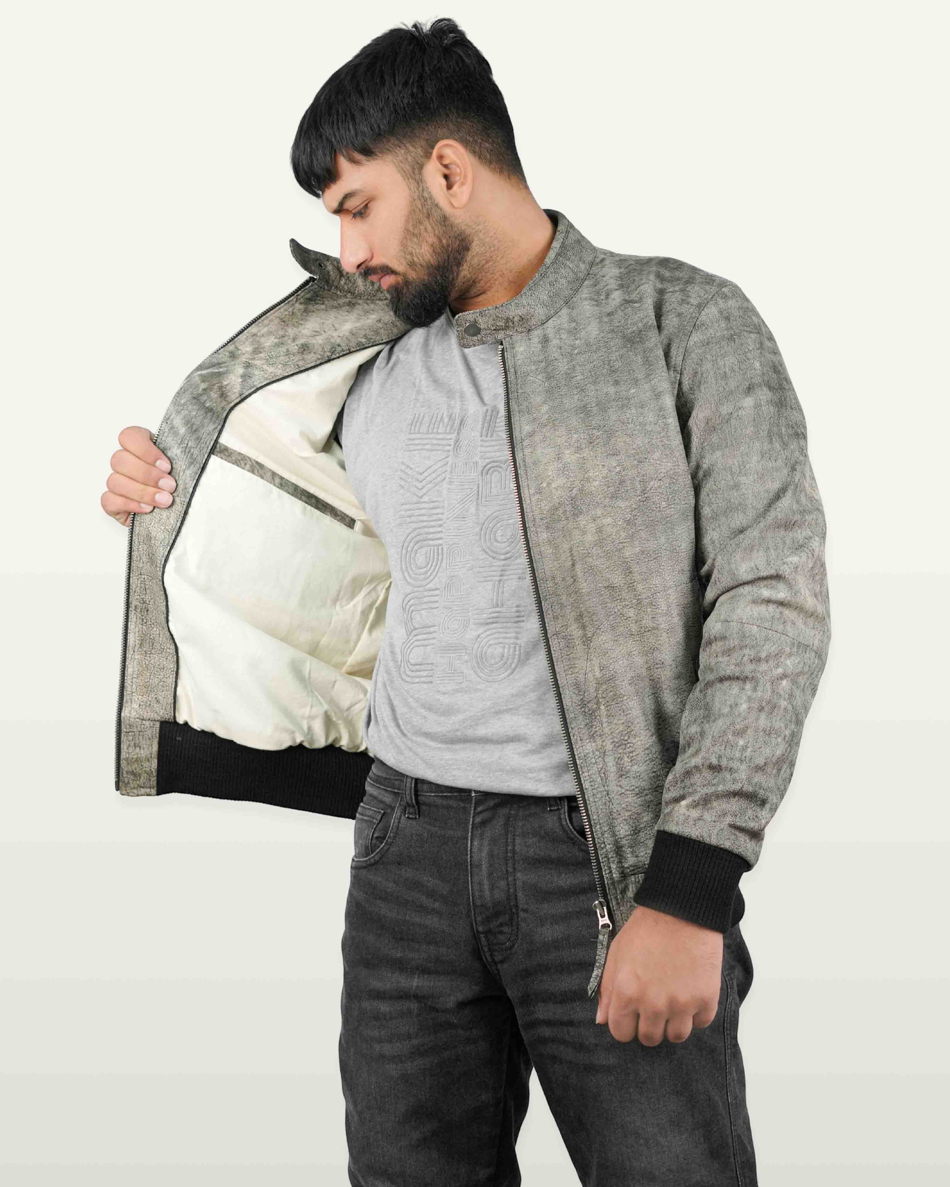 Cow Natural Antique Wash Leather Jacket – Men’s