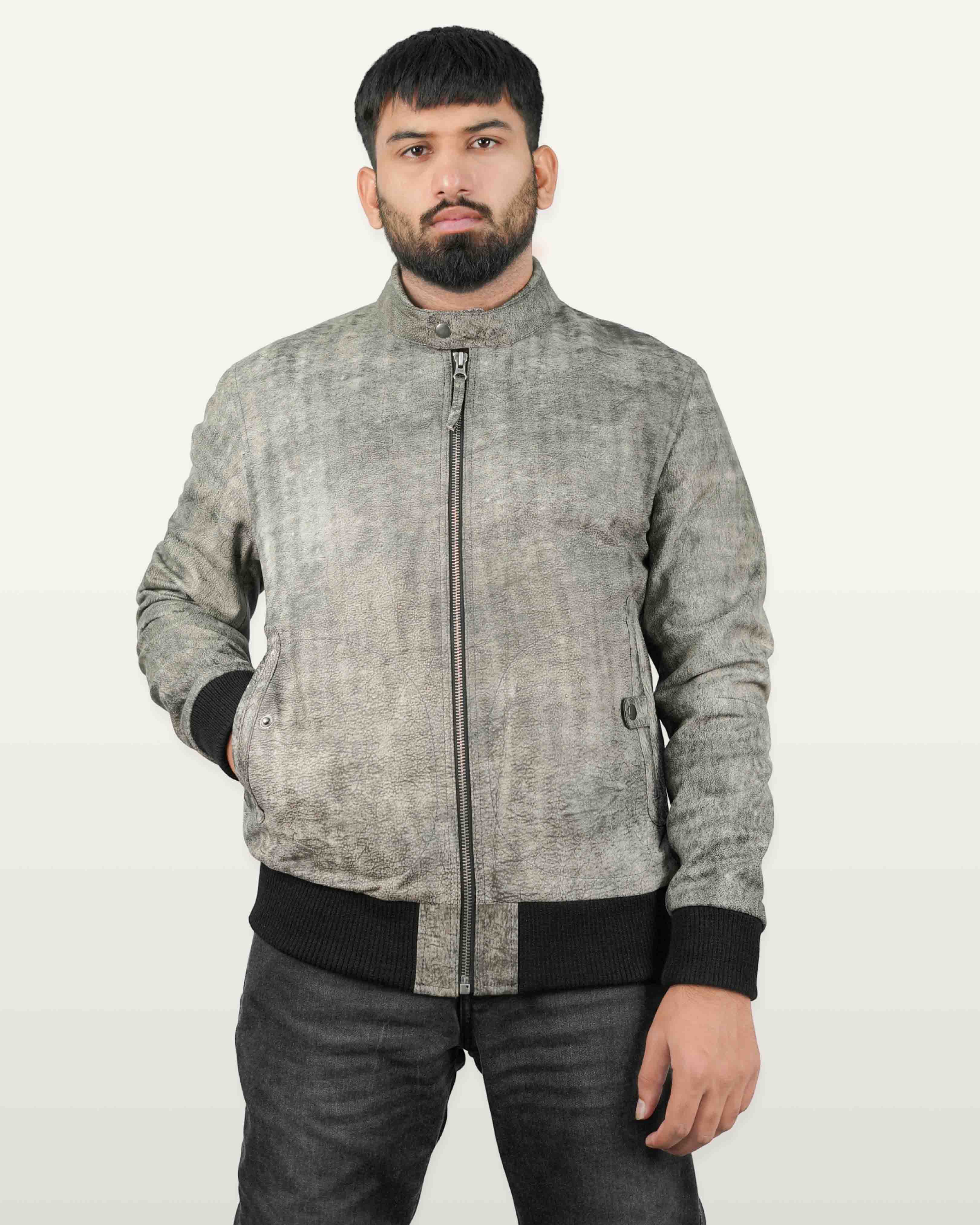 Cow Natural Antique Wash Leather Jacket – Men’s