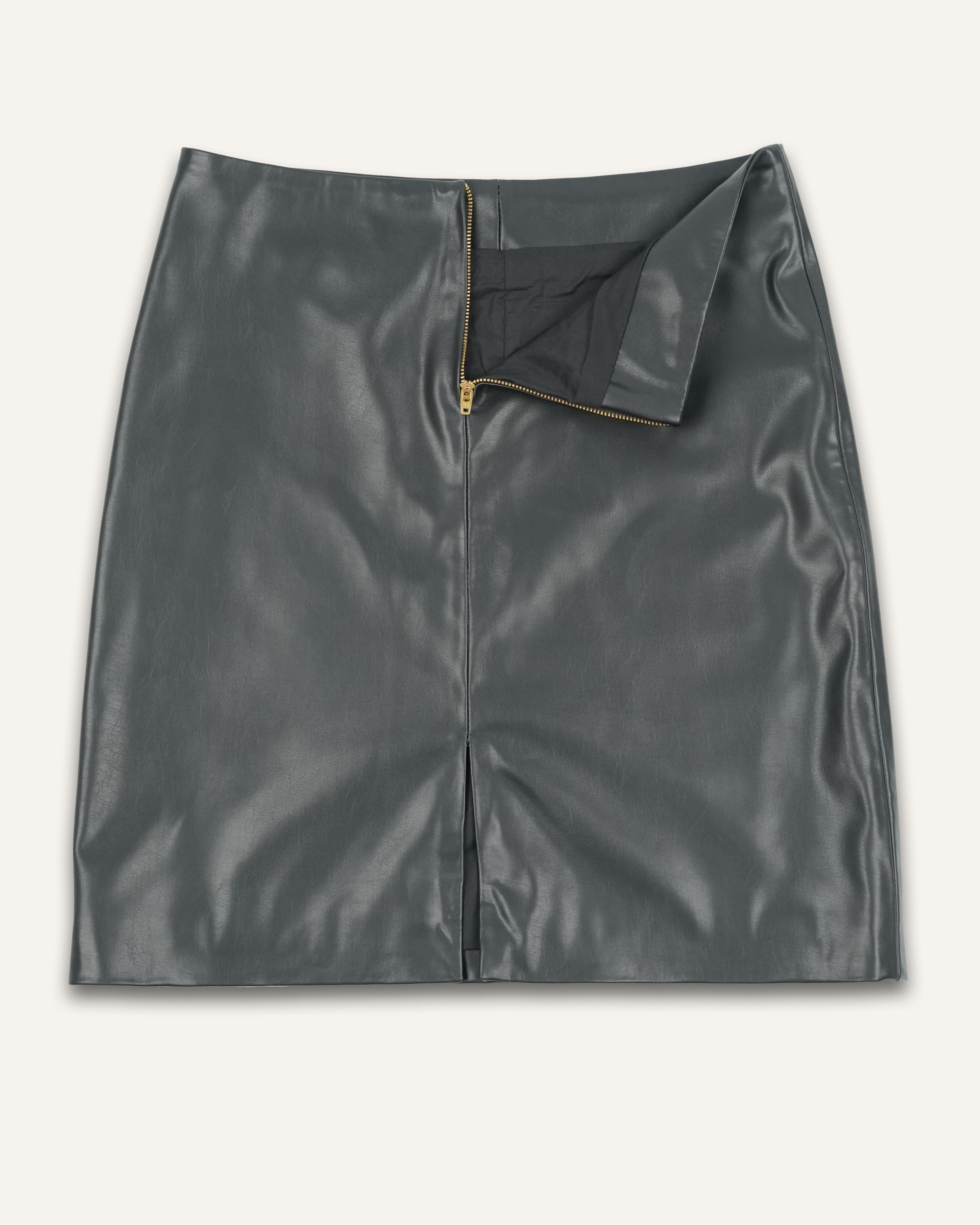 Black Cloudy Lamb Leather Skirt