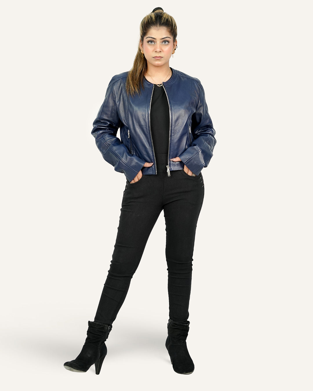 Blue Women Lamb Leather Jacket