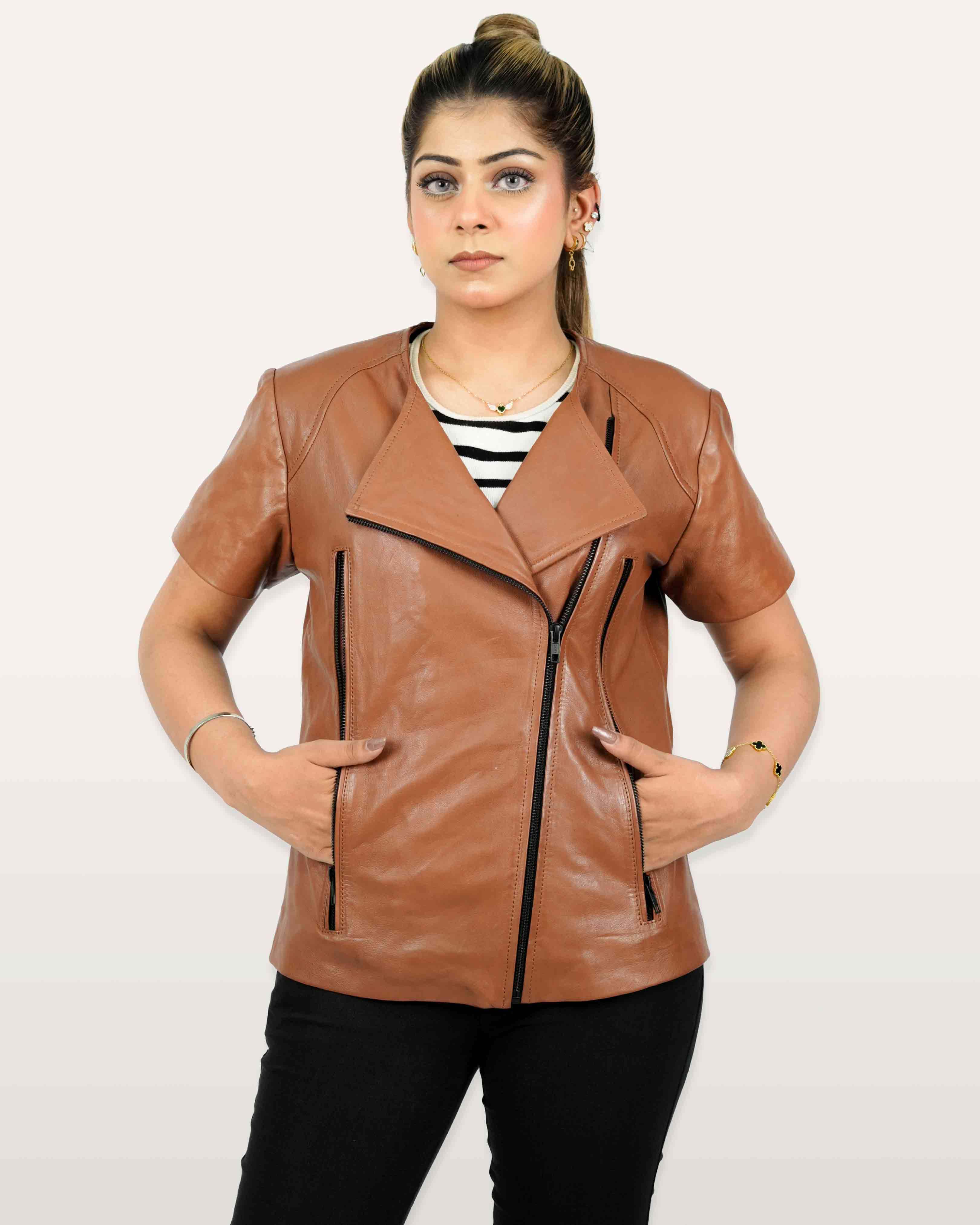 Brown Lamb Women Leather Shirt