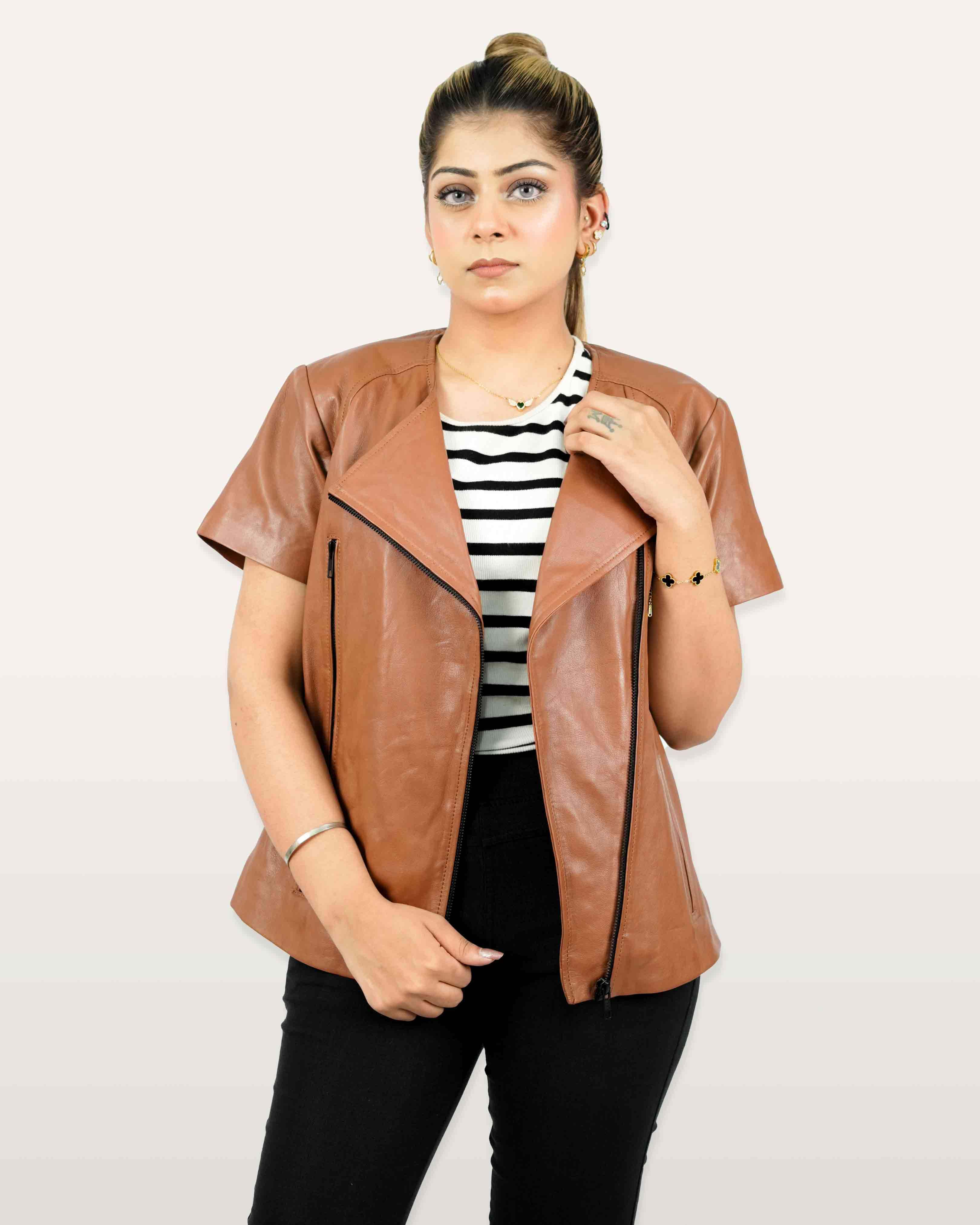 Brown Lamb Women Leather Shirt