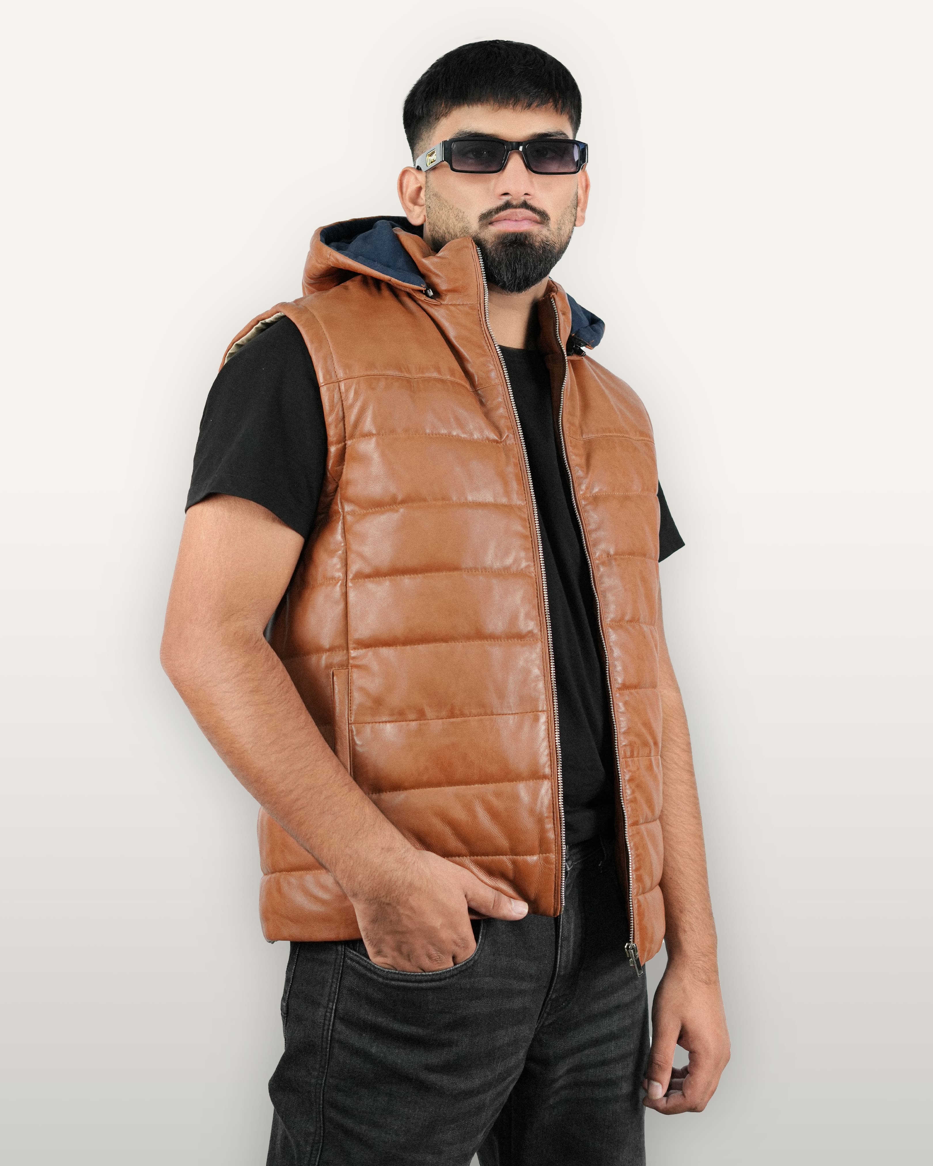 Cognac Brown Men Leather Waistcoat