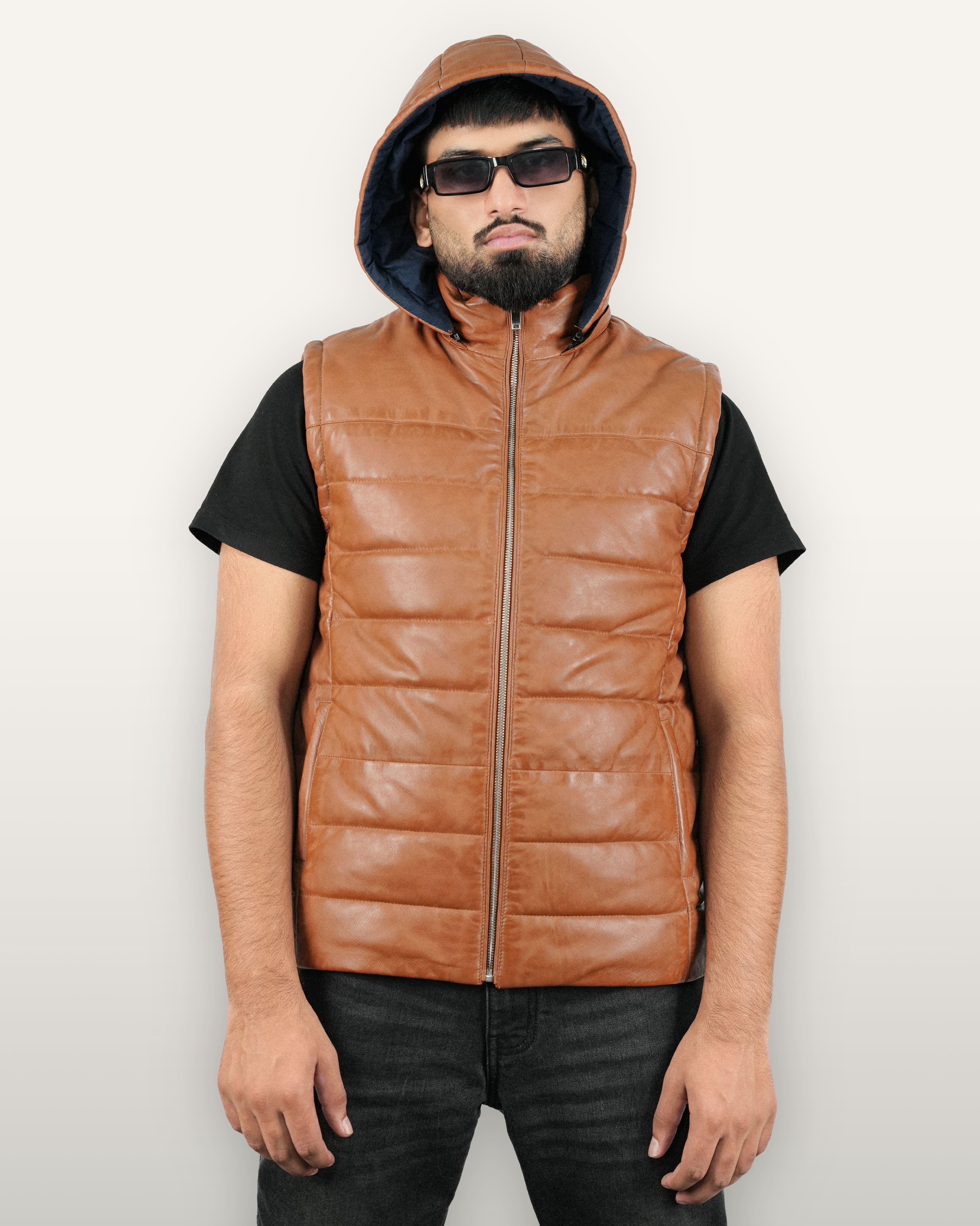 Cognac Brown Men Leather Waistcoat