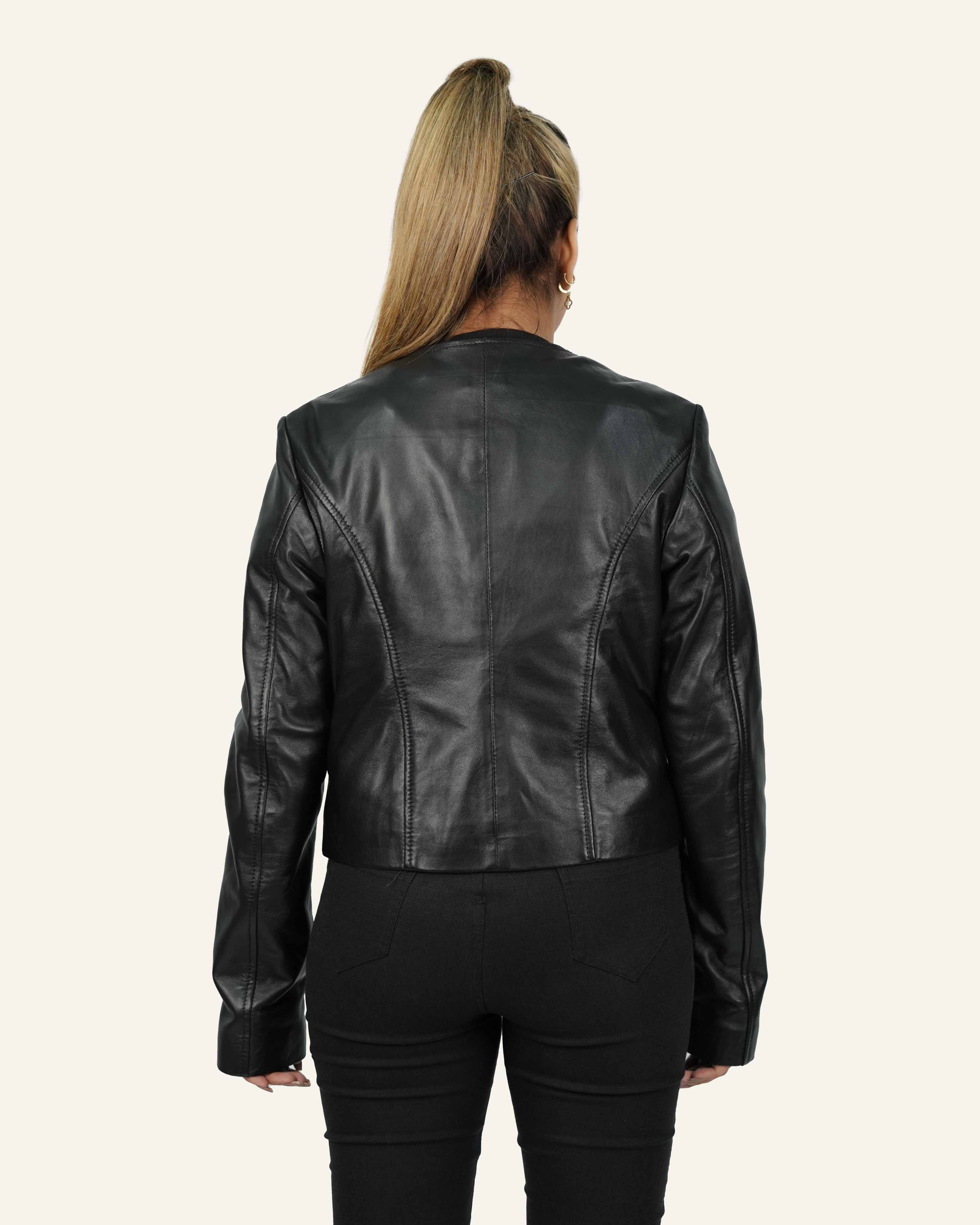 Collarless Lamb Leather Jacket