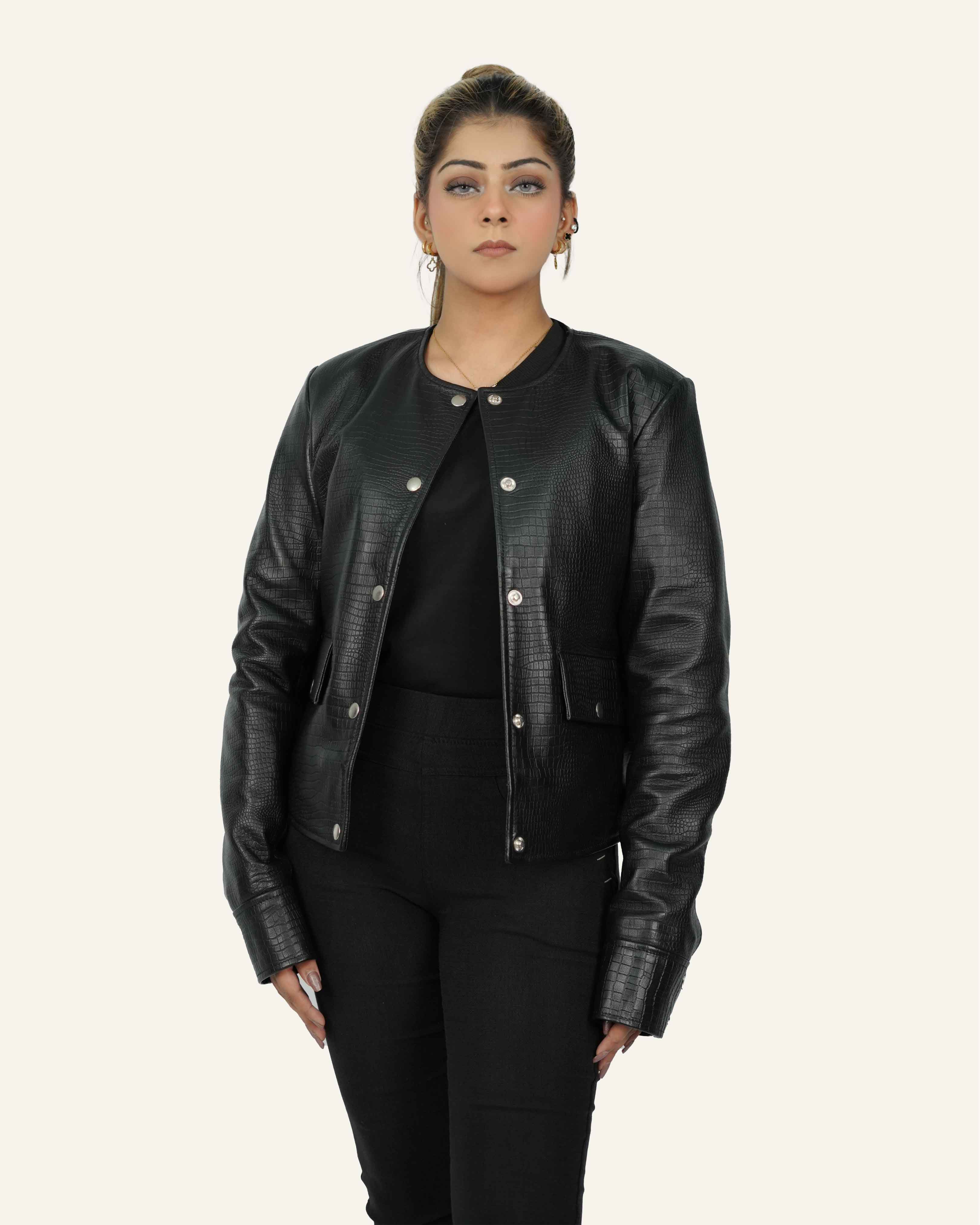 Crocodile Women Leather Jacket