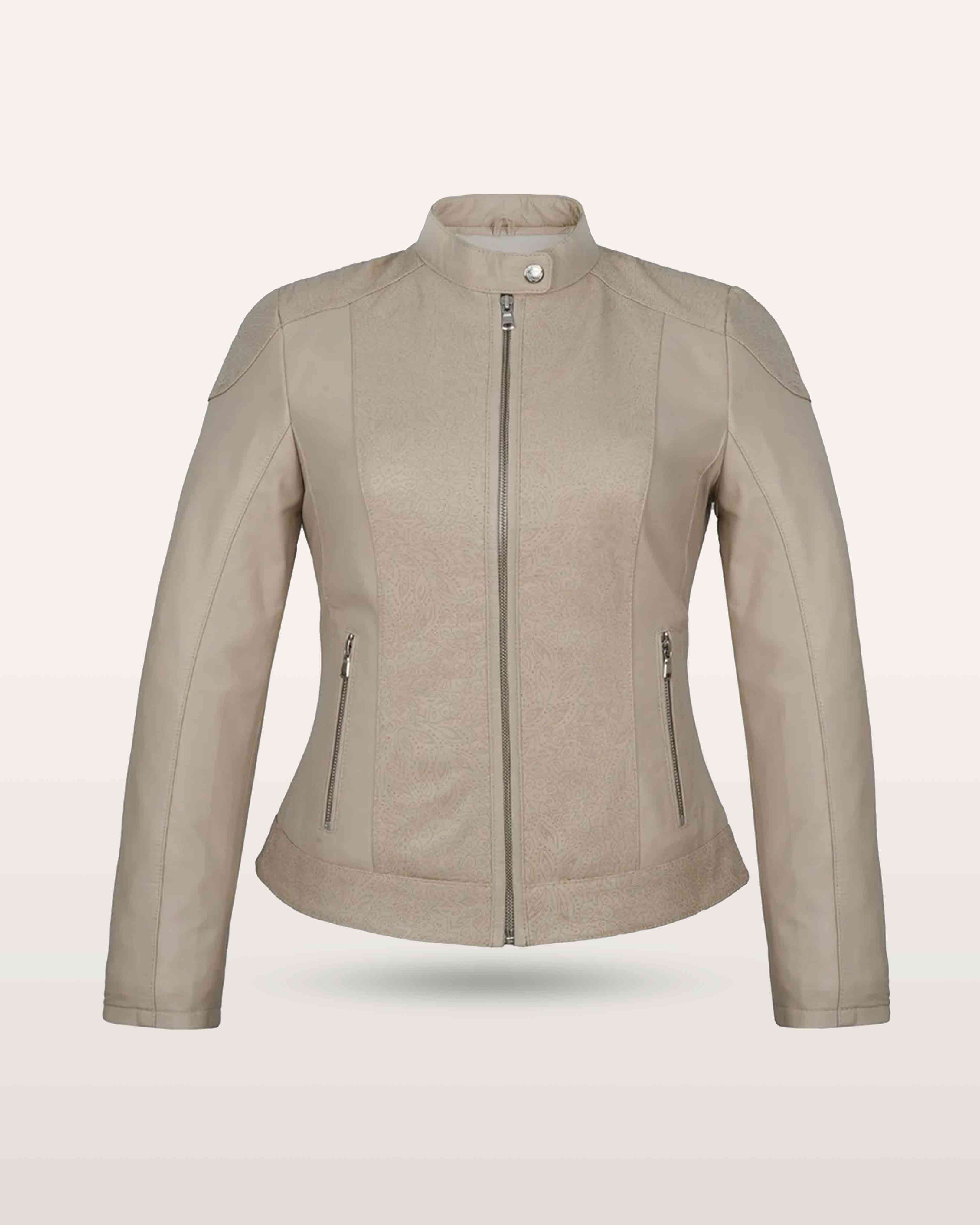 Engraved Lamb Leather Women Jacket