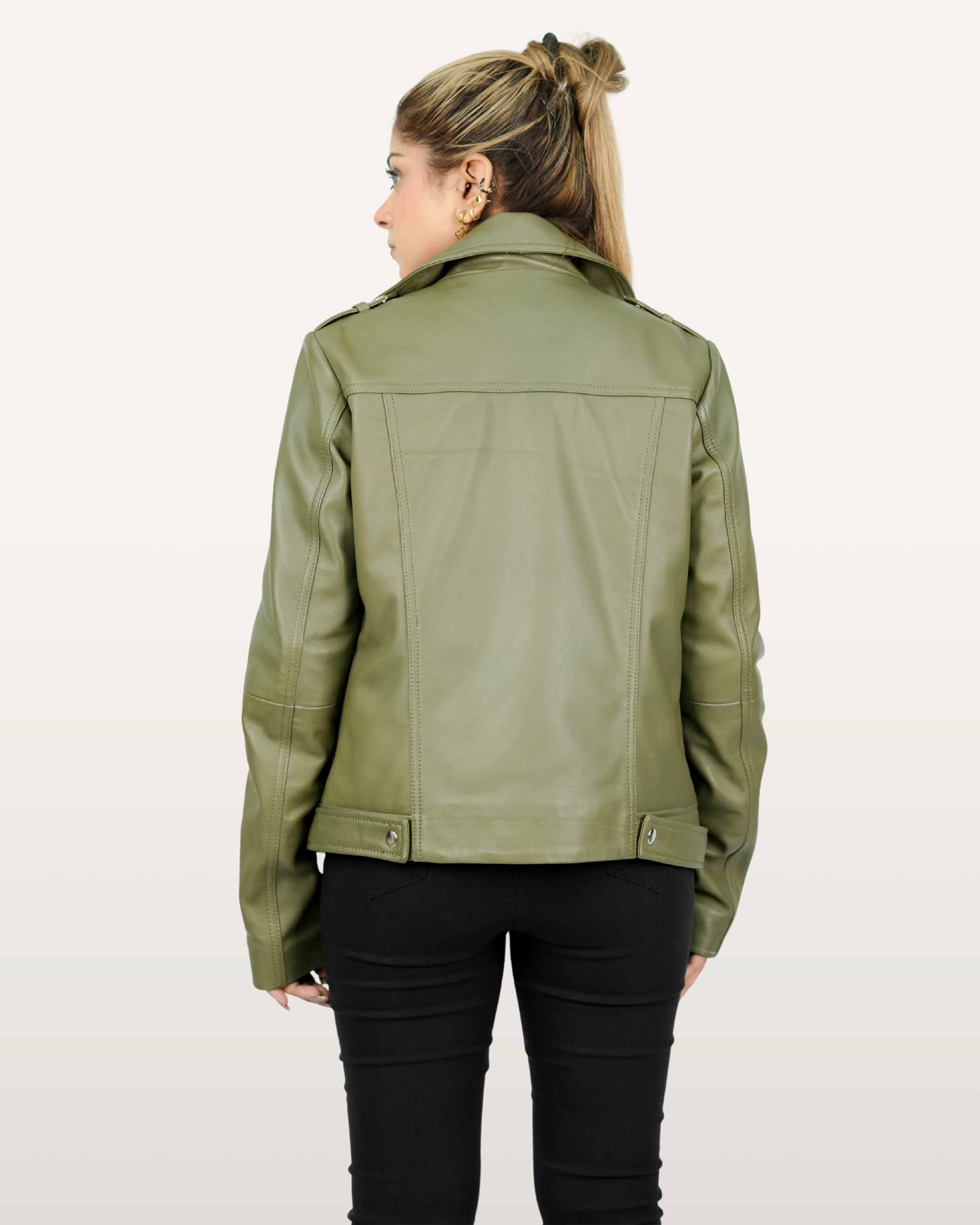 Olive Green Women Leather Jacket