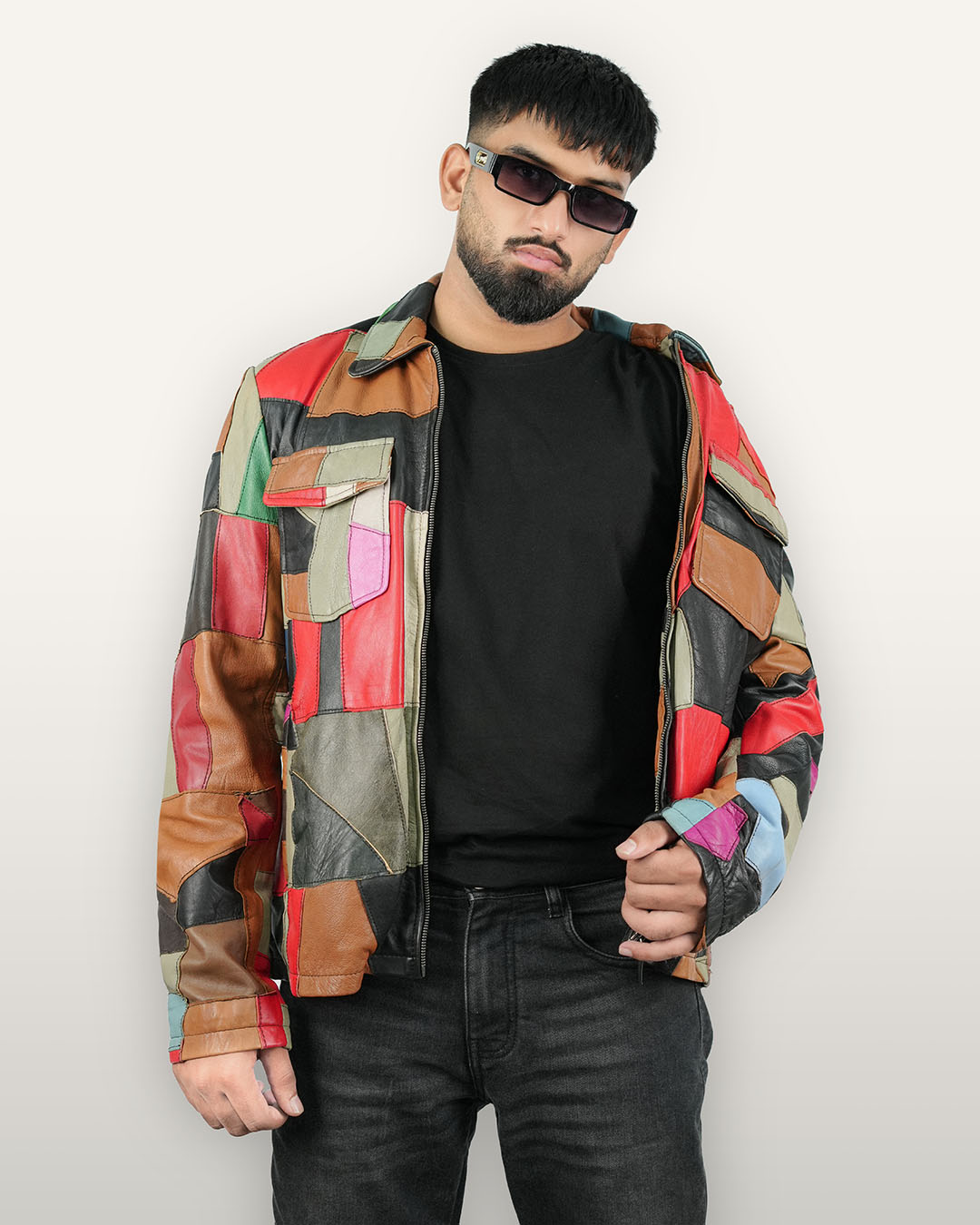 Upcycled Leather Patch Jacket