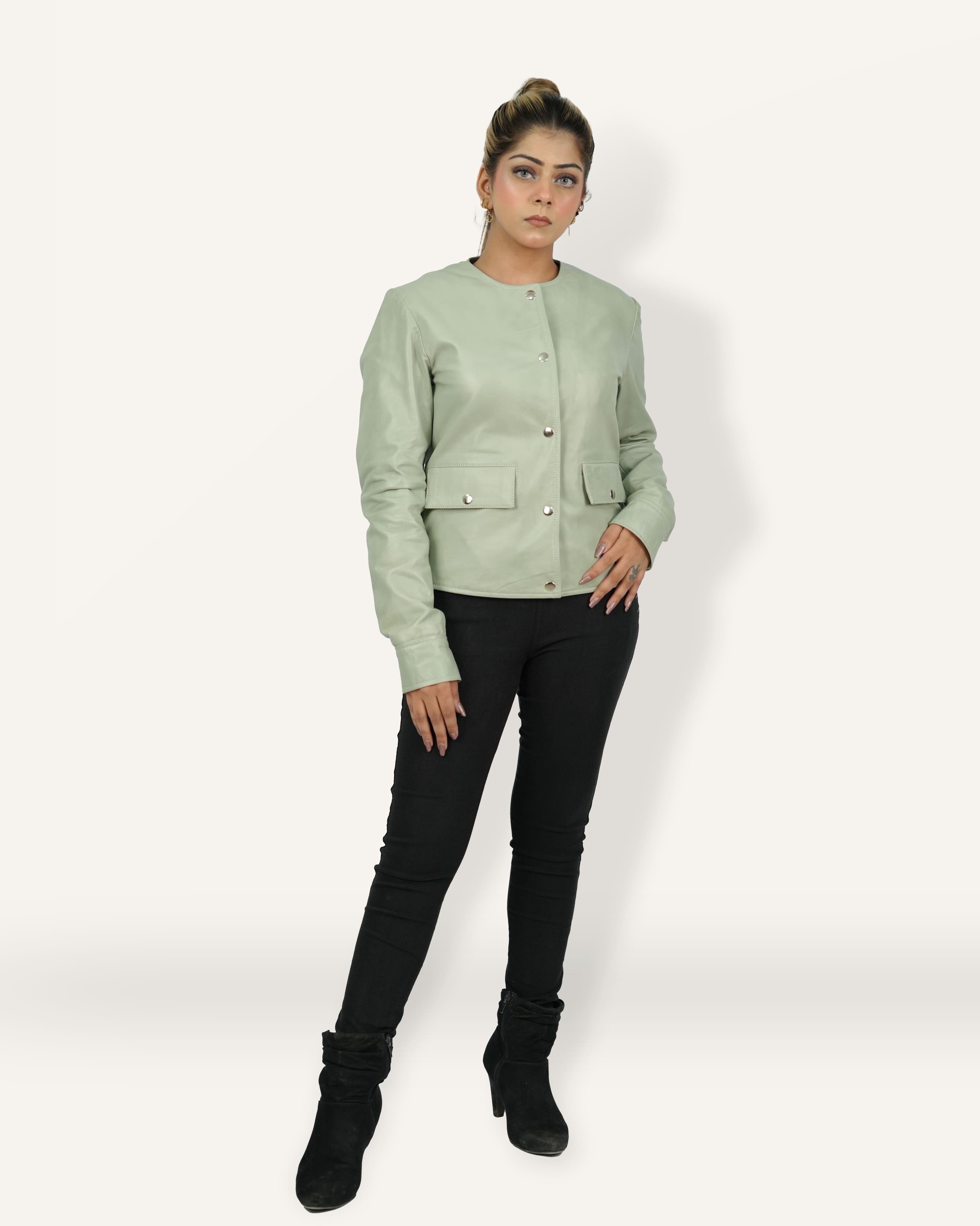 Women Green Lamb Leather Jacket
